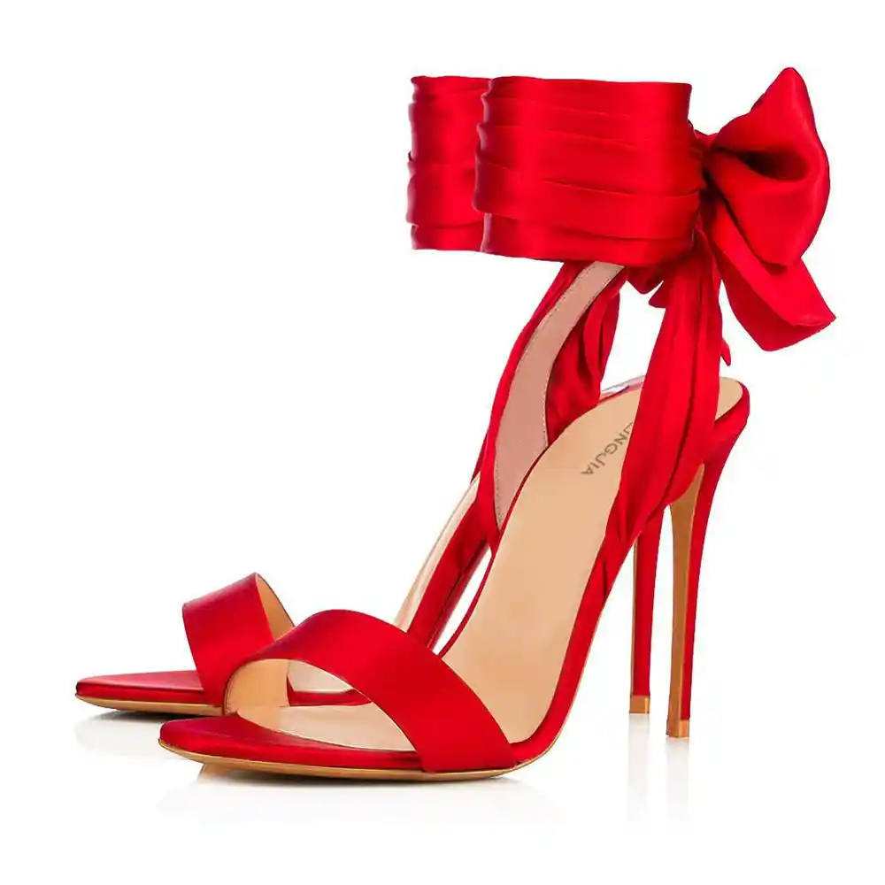 red satin platform heels
