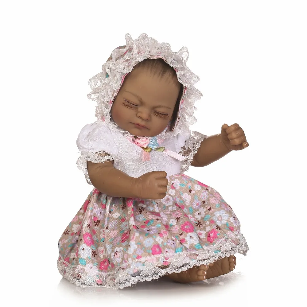 NPK 12 дюймов 25 см мини младенец реборн африканская американская Кукла-младенец черная девочка полный силиконовый корпус реборн Детские куклы для девочек