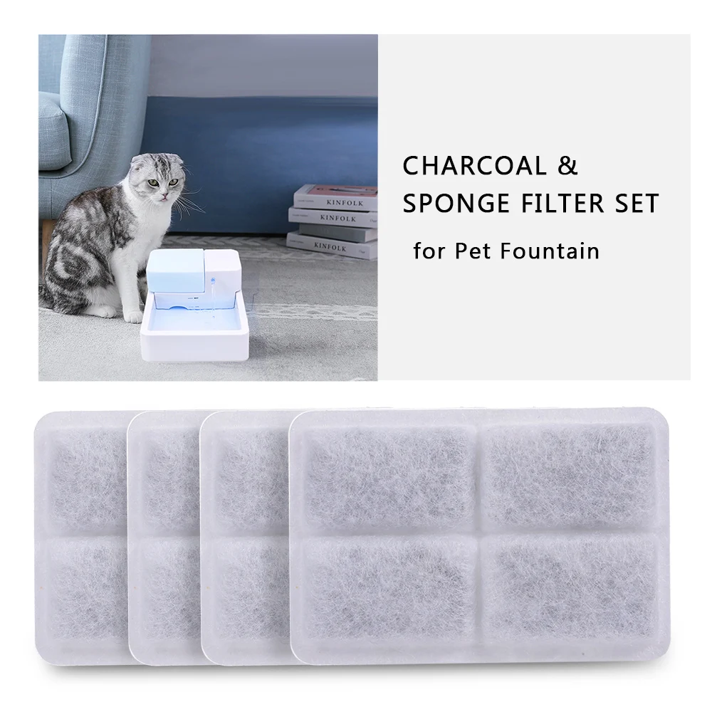 

4pcs/lot Activated Carbon Filters and Sponge Filter Charcoal Filter Replacement for Fountain for Cat Dog Pets Drink Water