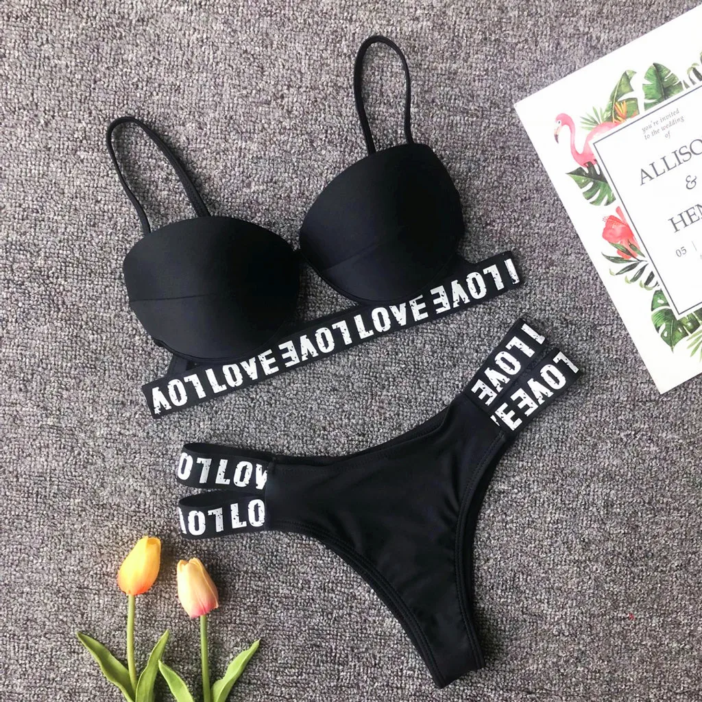 

Swimsuit 2019 Women Sexy Fashion Letter Printing Push-Up Padded Bra Beach Bikini Set Swimsuit maillot de bain femme