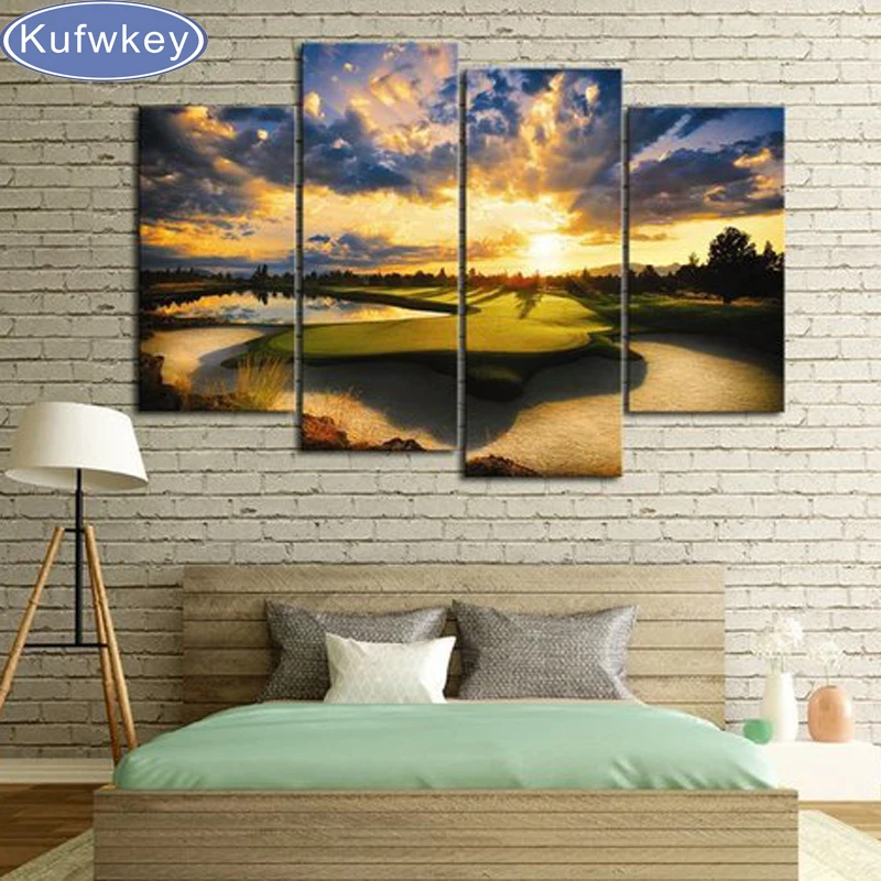 5D DIY Алмазная вышивка крестиком на рисунке, 4 шт./компл. озеро курс закат пейзаж Алмазная Вышивка Полный Стразы мозаика