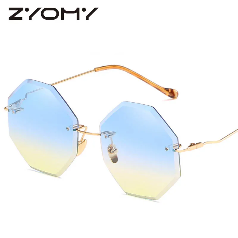 Бренд Zyomy дизайнерские уникальные Oculos de sol женские очки UV400 металлические женские солнцезащитные очки Полигон круглые бескаркасные тени