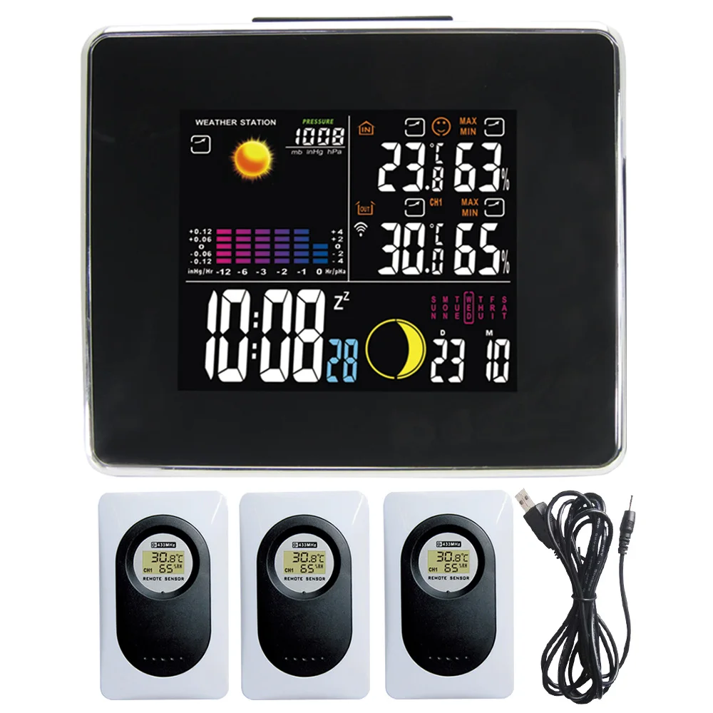 

Wireless Weather Station Digital LED Color Backlight Indoor Outdoor Temperature Humidity Meter Barometer Thermometer Hygrometer