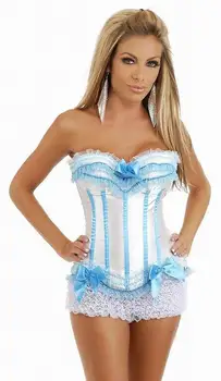 

Women Lace-up Corset with Lace Ruffle Trims Ribbon Details Sweetheart Neckline and Side Zipper Overbust Bodyshaper Corset