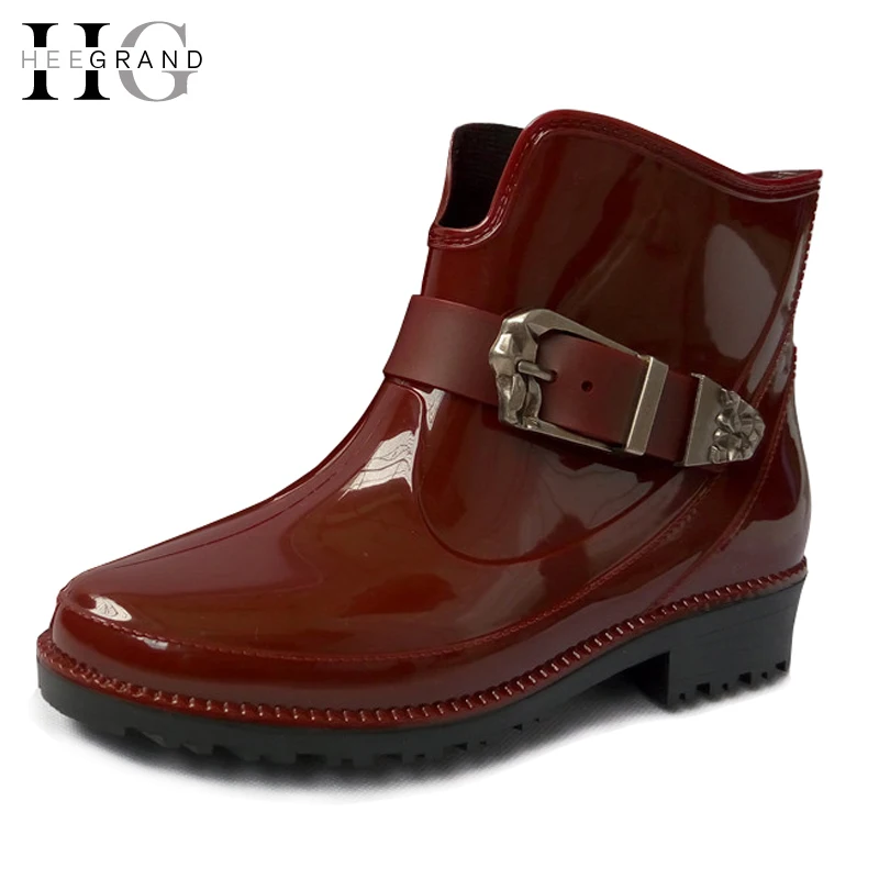 

Fashion Rain Boots Buckle Platform Women Ankle Boots 2016 Casual Shoes Woman Slip On Flats Low Heels Women Shoes XWX4056