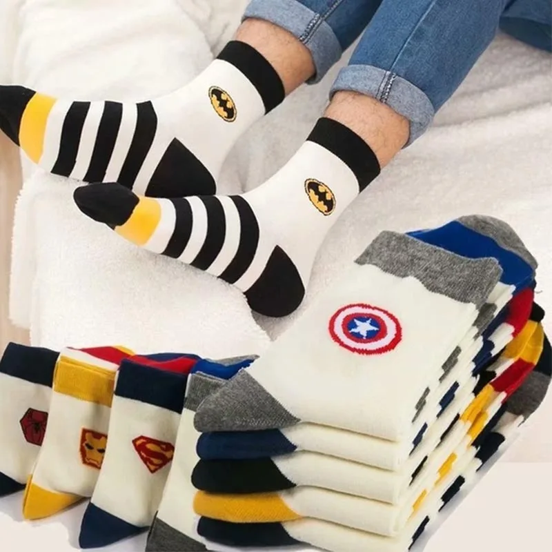 

New Marvel Comics Heroes General Socks Cartoon Iron Man Captain America High Temperature Stitching Pattern Casual Men's Socks
