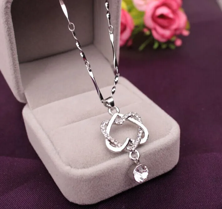 

Fashion Women Double Heart Pendant Necklace Chain Jewelry