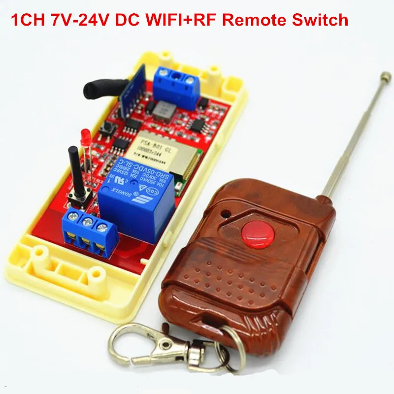 

New 1 Way 7V 12V 24V DC WIFI Switch Relay Time Switch,RF 433mhz Wireless Remote Control Switches For Light Work by Phone