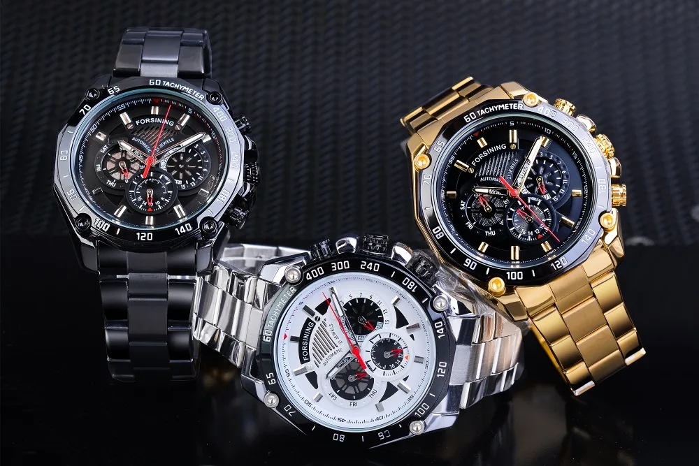 3 pequeno dial prata aço inoxidável relógios