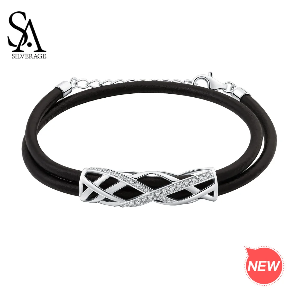 

SA SILVERAGE 925 Silver Zirconia Strand Bracelets Fine Jewelry 17.5cm+3cm Extender 2019 925 Sterling Bracelet Bangle for Woman