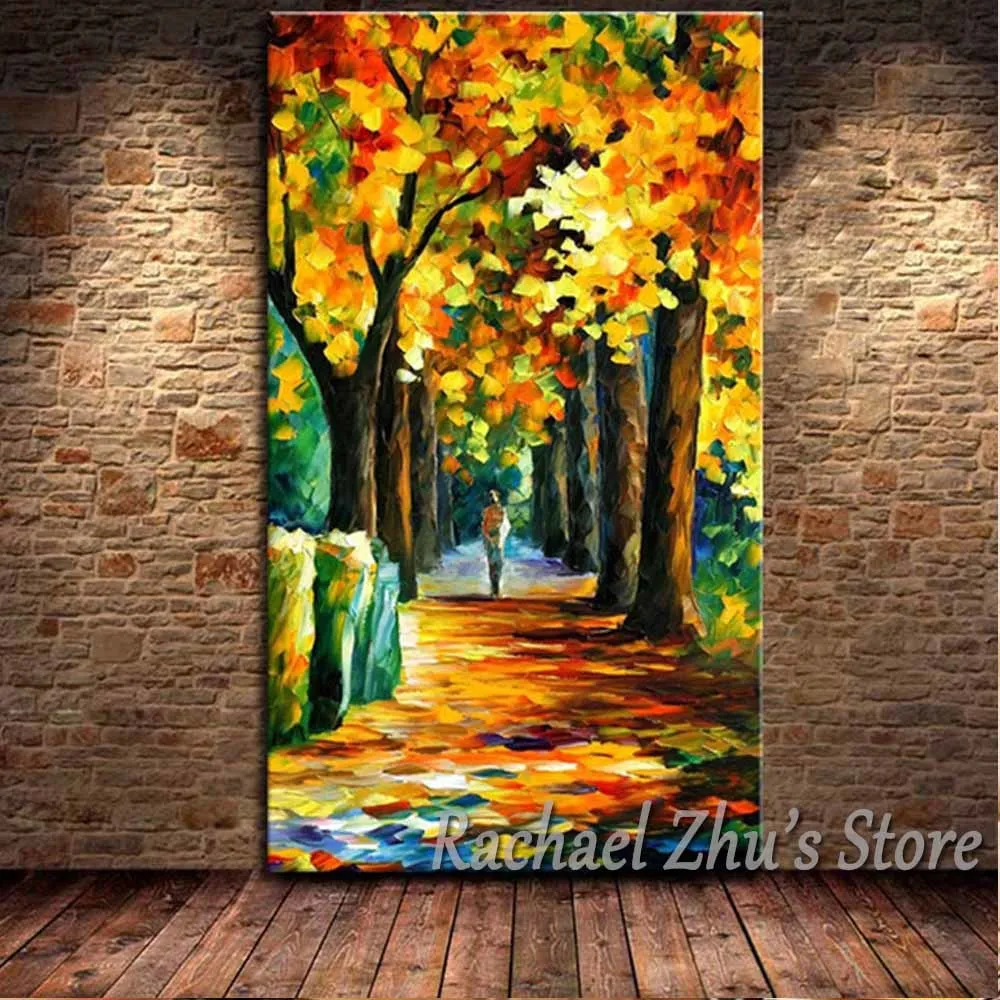 

Hand Painted Abstract Autumn Forest Palette Knife Oil Painting On Canvas Yellow Leaf Wall Pictures Living Room Home Wall Decor