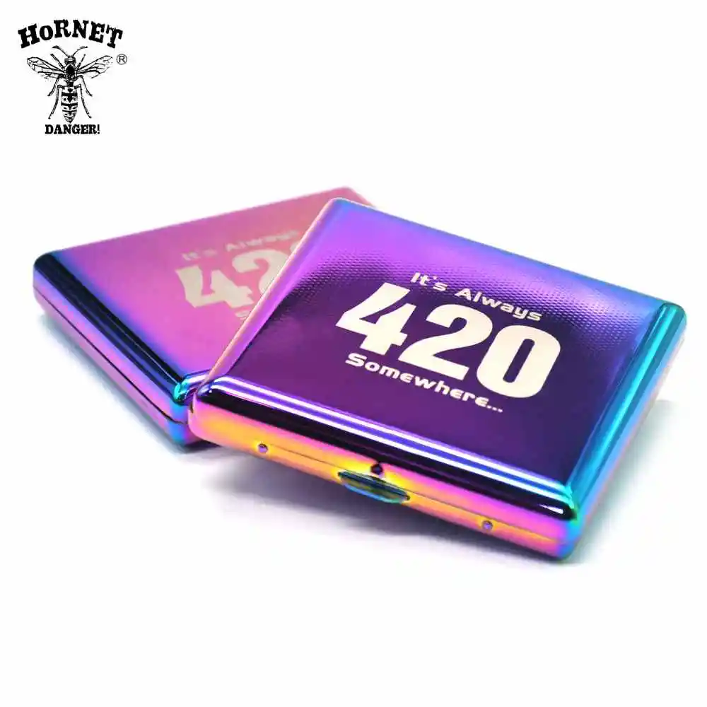 

Rainbow&Black Color Metal Cigarette Case (90mmx80mm) with 4 Type Logo Hold 20 Regular Size Cigarettes (85mm*8mm) With 2 Clips