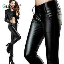 {Guoran} кожаные штаны женские зимние Бархатные теплые флисовые штаны с высокой талией леггинсы из искусственной кожи женские обтягивающие штаны черные