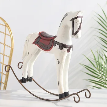 

Modern Europe Style Trojan Statue Wedding Decor Wood Retro Home Decoration Accessories Rocking Horse Ornament Gifts