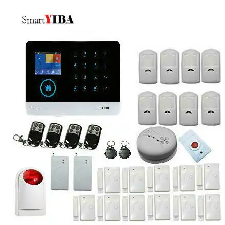 

SmartYIBA Multi-Language RFID Wifi Automation GSM Alarm System Home SMS Alarm Kits With Fire/Smoke Alarm SOS Emergency Button
