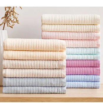 

Gauze Towel set (1pc bathtowel +1pc Face towel) 100% cotton towel 2pcs/set stripe beach towel 70*140cm 3layer washed gauze home