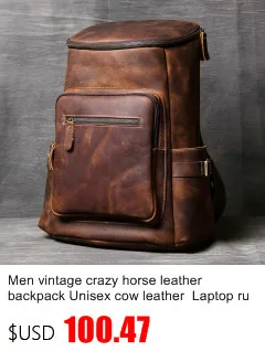 Men vintage crazy horse leather backpack Unisex cow leather Laptop rucksack Women Thick real leather school bag casual bag