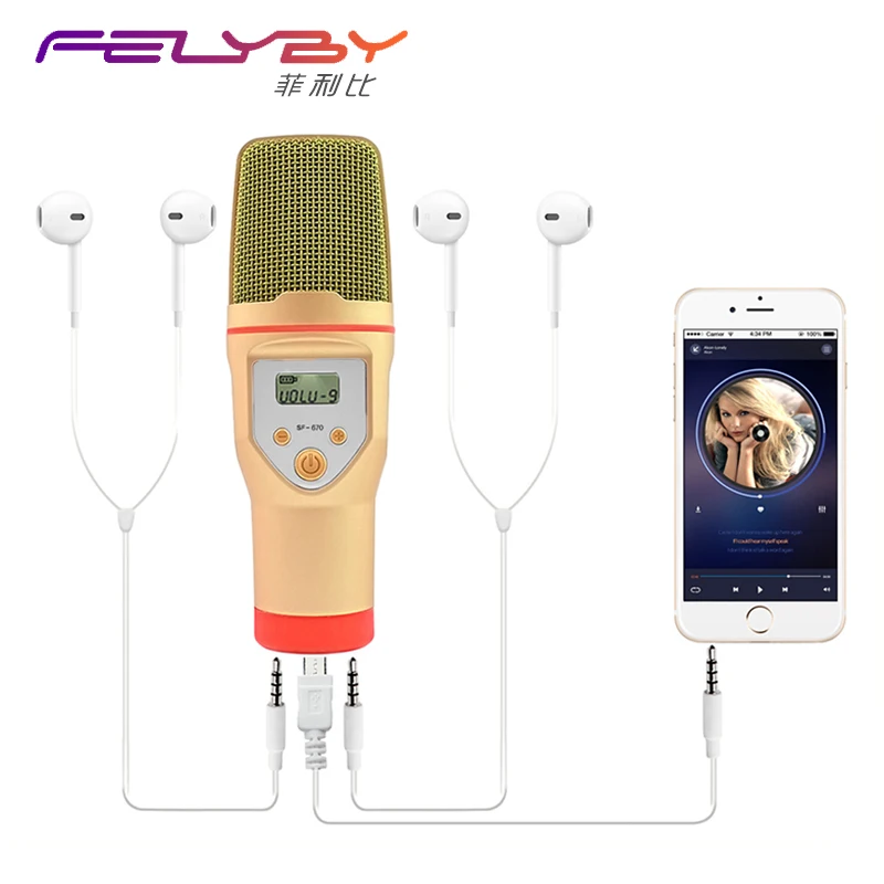 

Carry karaoke Microphone for computer and phone Condenser Support for connecting two microphones and headphones Double singing