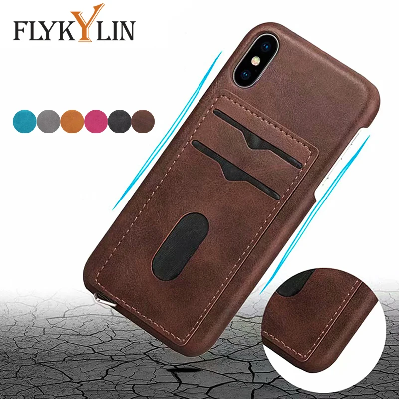 

FLYKYLIN Case For iphone XS Max Phone Cases For Apple iphone X XR 6S 6 7 8 Plus Back Cover Retro Credit Card Coque Leather Capa
