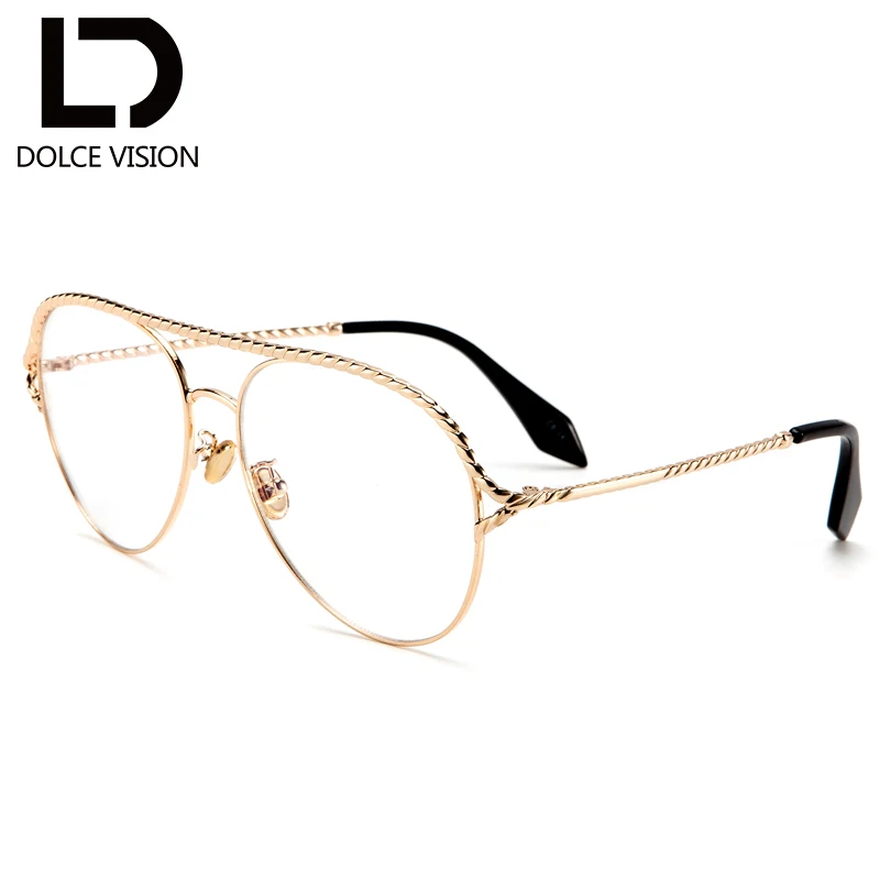 

DOLCE VISION Ladies Glasses Women Clear Lens Optical Spectacles Pilot Alloy Gold Frames Transparent Eyewear Accessories Female