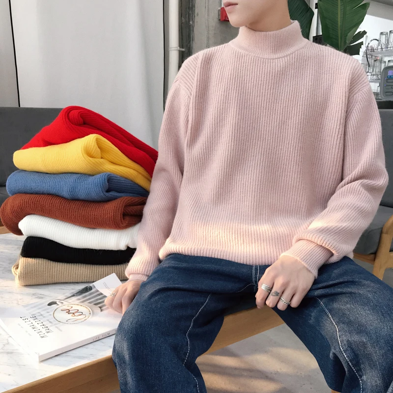 2018 зимние Для мужчин в теплый кашемир шерстяной пуловер свитер для повседневной носки бренд водолазка тенденции моды Вязание многоцветный