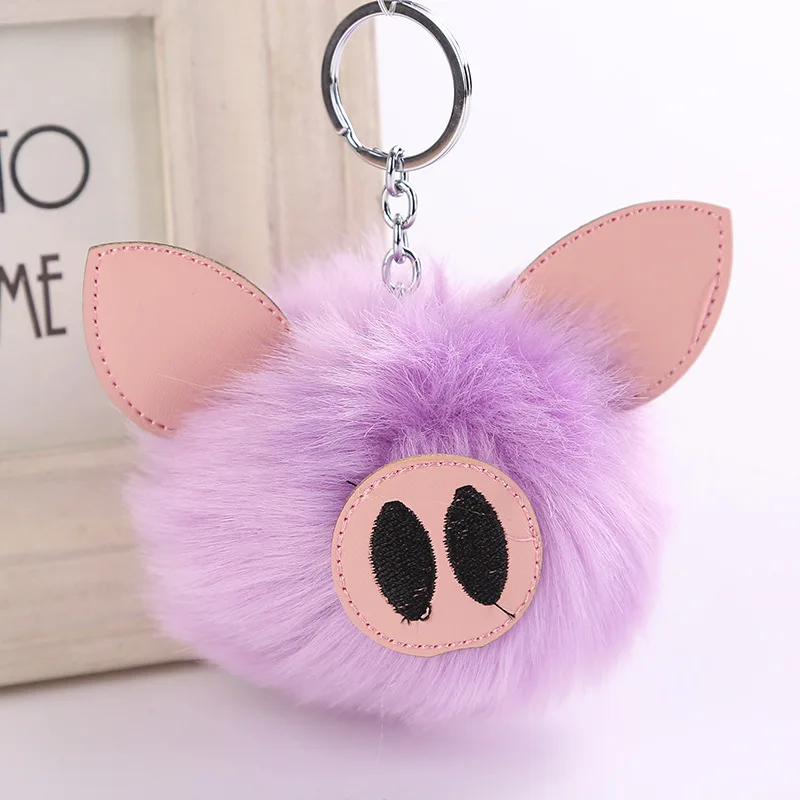 

New arrival Fluffy Bunny Ear Keychain Rabbit Pig Key Chain Fur Woman Bag Charms Keyring Car Pendant Free Shipping