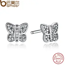 Presents 925 Sterling Silver Sparkling Butterfly Stud Earrings Clear CZ Compatible with Jewelry Special Store PAS411