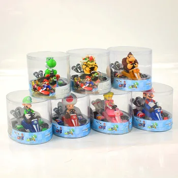 

13cm Super Mario Bros Figures Anime Luigi Dinosaurs Donkey Kong Bowser Kart Pull Back Car PVC Figma Kids Hot Toys for Boys