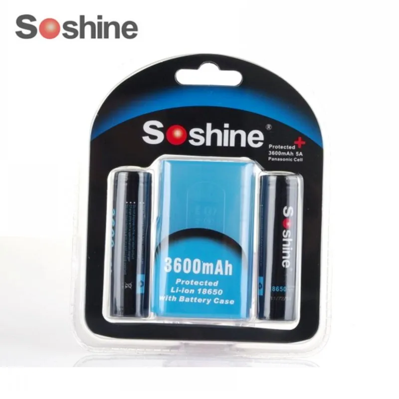 Soshine High Capacity 18650 3.7V 3600mAh Rechargeable Battery Protected High Discharge Li-ion Batteries Battery box Soshine High Capacity 18650 3.7V 3600mAh Rechargeable Battery Protected High Discharge Li-ion Batteries Battery box