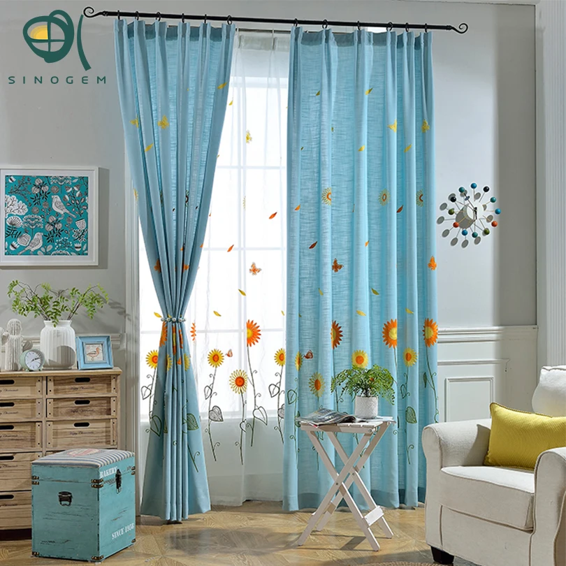 Sinogem Window Curtain Living Room Children Cartoon Blue Curtains