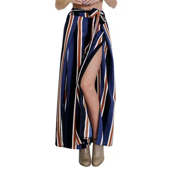 

2019 Women Fashion Stripe Print Wide Leg Pants High Waist Party Pants Casual Trousers Loose Long Chiffon Harem Pants