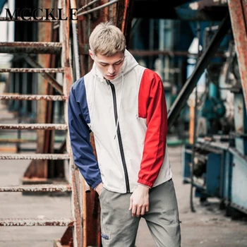 

Hip Hop Patchwork Hooded Men's Jacket Coat Thin Spring Long Sleeve Zipper Cargo Male Jackets Coats 2019 Autumn Unisex Streetwear