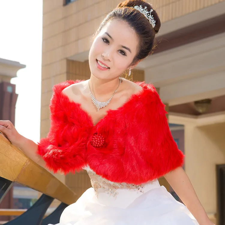 Women Wedding Bolero Wraps Winter Fur Shawl Bridal Jackets Accessories