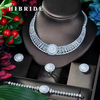 

HIBRIDE Dubai Nigeria CZ Crystal Wedding Bridal Jewelry Sets For Wedding Accessories Jewelry AAA Cubic Zirconia Sets N-796