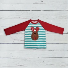 

Christmas New Arrivals Fall Baby Boy's Cotton Boutique Top shirt Reglans Children Striped Embroidery Pattern clothes BSY809-062