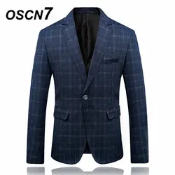 OSCN7 плед Для мужчин s Блейзер Куртка Плюс Размеры Досуг 2018 Новые Вечерние Бизнес Блейзер Masculino Мужские куртки большого размера