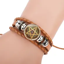Кельтский загадочный символ пяти звезд кожаные браслеты для женщин и мужчин Прямая поставка кельтский загадочный символ браслеты