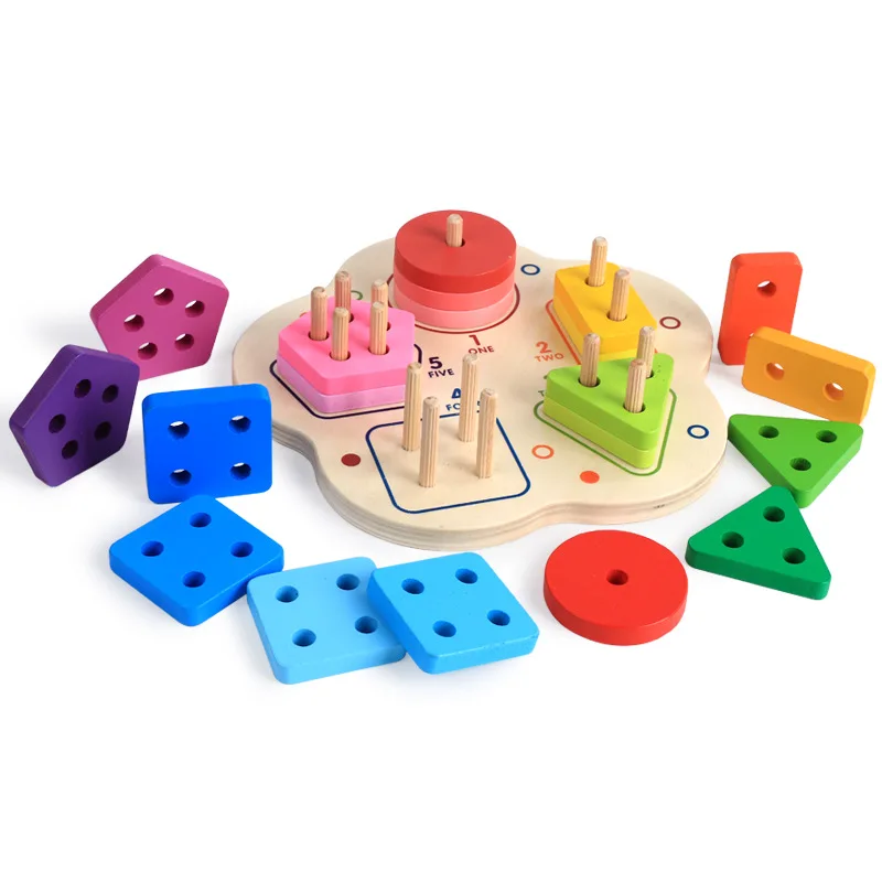 

MWZ Color Digital Cognition Toy Wooden Children Early Educational Childhood Shape Pairing Geometry Five Columns Game Puzzle