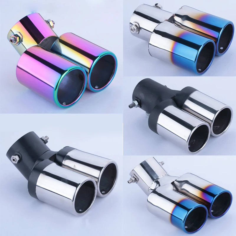 

Car Vhielce Twins Curved Exhaust Rear Tail Tip Pipe Muffler Silencer Universal