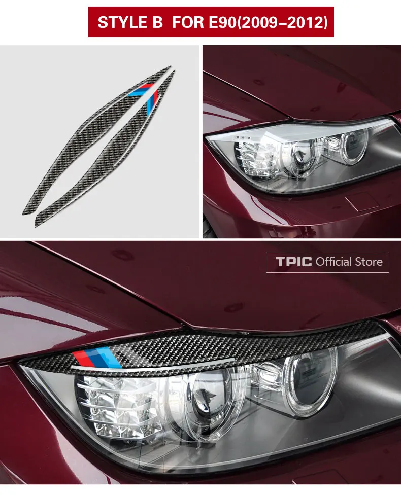 TPIC углеродное волокно фары Брови Веки автомобильные наклейки для BMW E90 передняя фара брови 3 серии 2005-2012 аксессуары