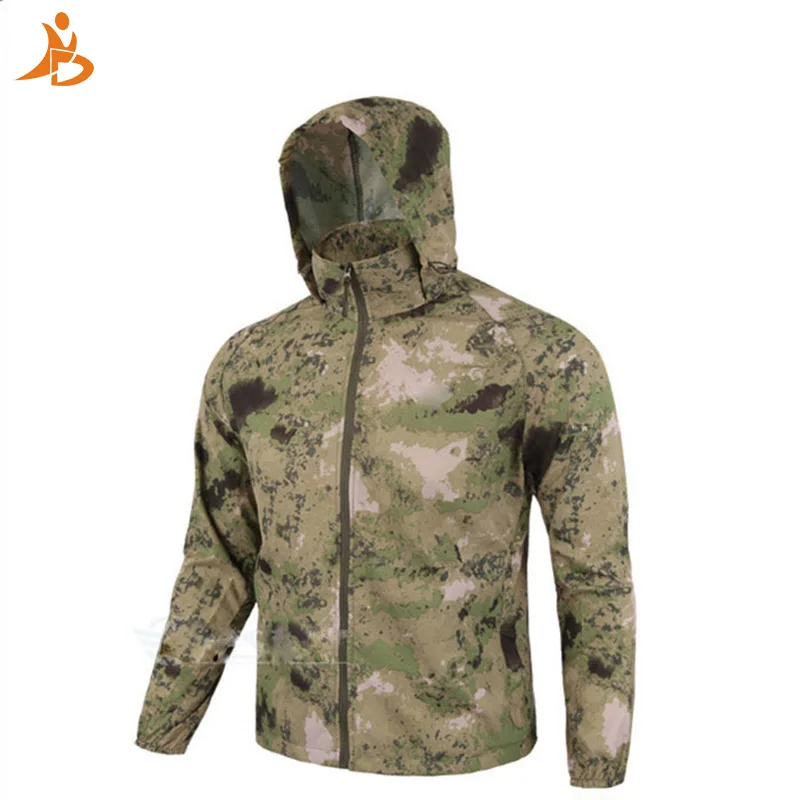 

High Elastic Running T-shirts Camouflage Long Sleeve + Hat Sportswear Outdoor Training Sport Clothing Quick Dry Sports Shirt Men