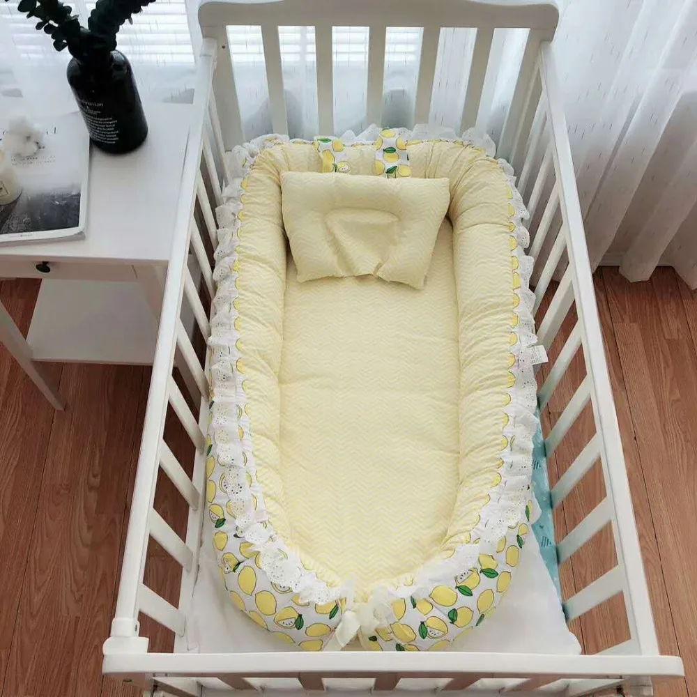Детская кровать из хлопчатобумажной ткани для новорожденных; детская кроватка с рисунком; переносная мягкая подушка; бамперы для детей от 0 до 24 месяцев