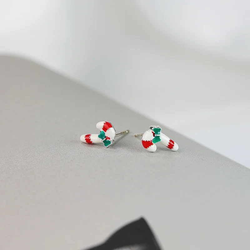 

Christmas Santa Claus Crutch 925 Sterling Silver Studs Earrings