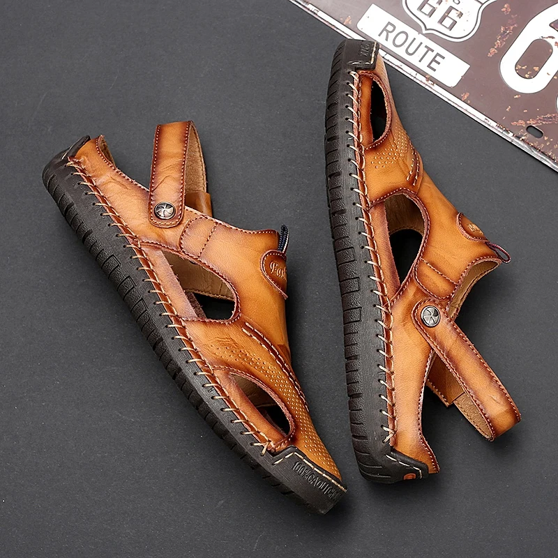 

Thestron Mens Sandals Genuine Leather Mens Sandals Summer 2019 Fashion Rubber Sole Non Slip Handmade Mens Beach Sandals New