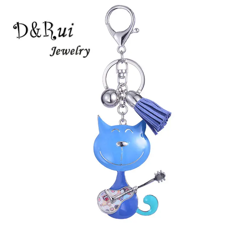 

Guitar Cat Pendant Key Chains For Women Girls Colourful Alloy Enamel Pet Bag Charm Key Ring Female Car Keychain Keyring Jewelry