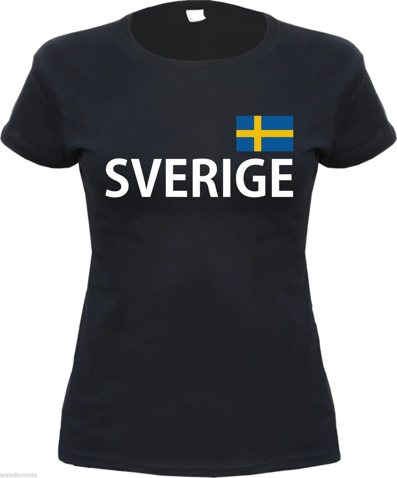 

2019 Hot Sale Fashion Ladies T-Shirt - SVERIGE - with Flag Print - S To XL, Black - Sweden Tee Shirt