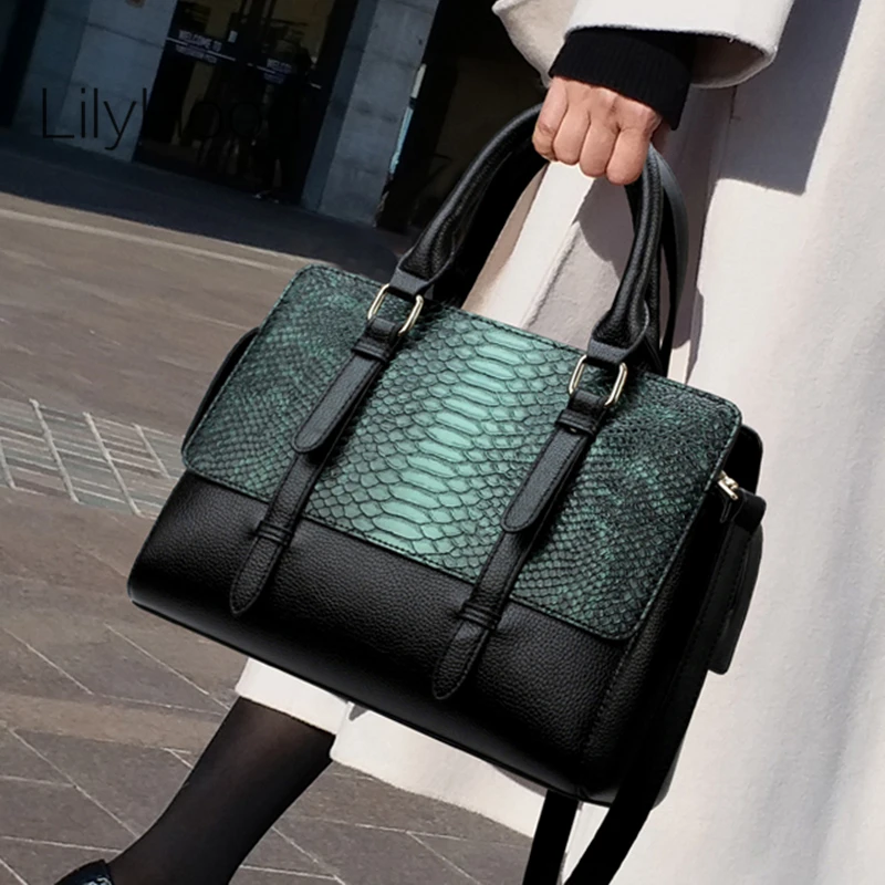 

Snake Pattern Embossed Tote Bag Female Fashion Artificial Leather Top-handle Bag 2019 Women Serpentine Print Crossbody Bag