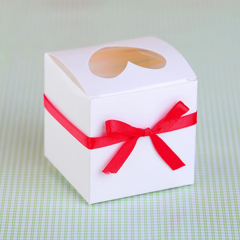 Прозрачное сердце ПВХ окно бумага один кекс торт коробка свадебный подарок коробка с красной лентой ситан(набор из 12