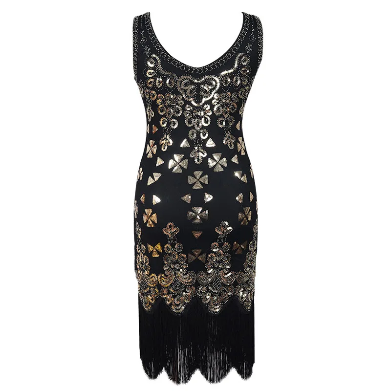 Elegant Female Mini Sexy dress V collar Slim Sleeveless 1920 s Gatsby Dress Pack hip Irregular hem Women Sequined Party dresses (4)
