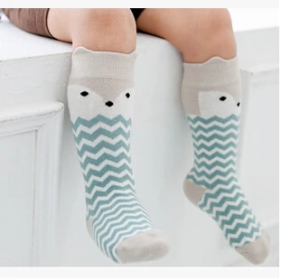 Носки с лисой детские гольфы chaussettes enfant, Длинные полосатые детские хлопковые носки для новорожденных meias sokken - Цвет: Синий